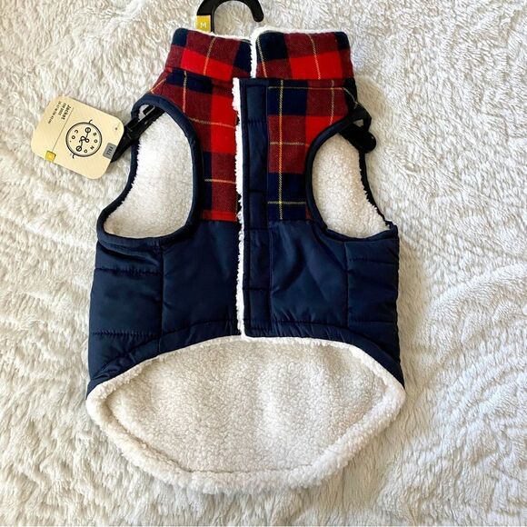 BOND & CO PLAID/DARK BLUE INSULATED DOG JACKET /W VELCRO CLOSE M (DOGS 15-17 IN) - Picture 8 of 11